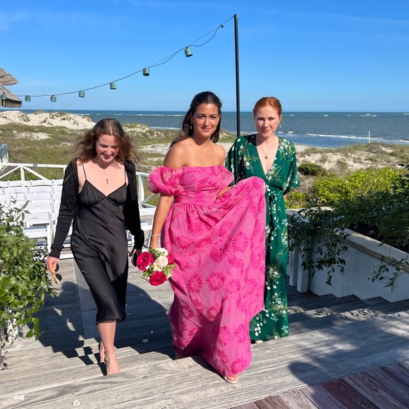 ML Monique Lhullier Pink Organza Jacquard Off-The-Shoulder Gown - Picture 5 of 5